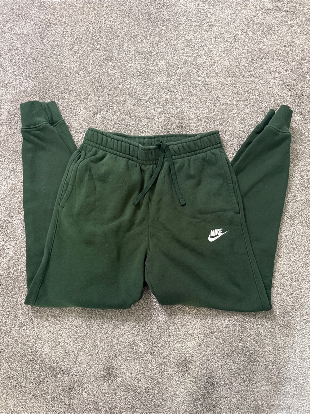 Nike Dark Green Fleece Joggers with White Swoosh